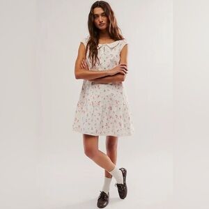 FREE PEOPLE Beasley Mini Dress Ivory and  Red Floral Combo Coquette Girlhood Fem